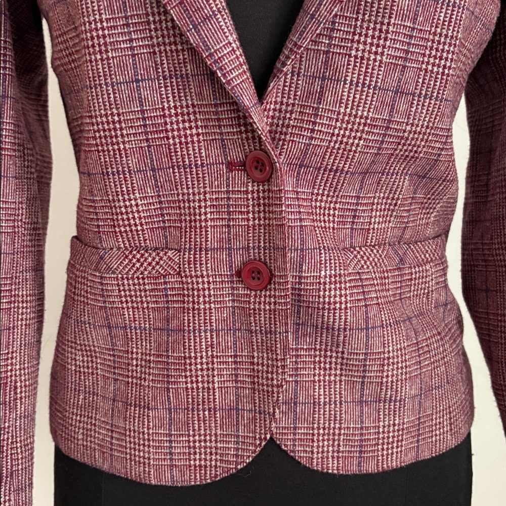 VTG College Town Plaid Made in USA ILGWU Blazer size juniors 5/6 XS/S wool blend - Picture 3 of 6